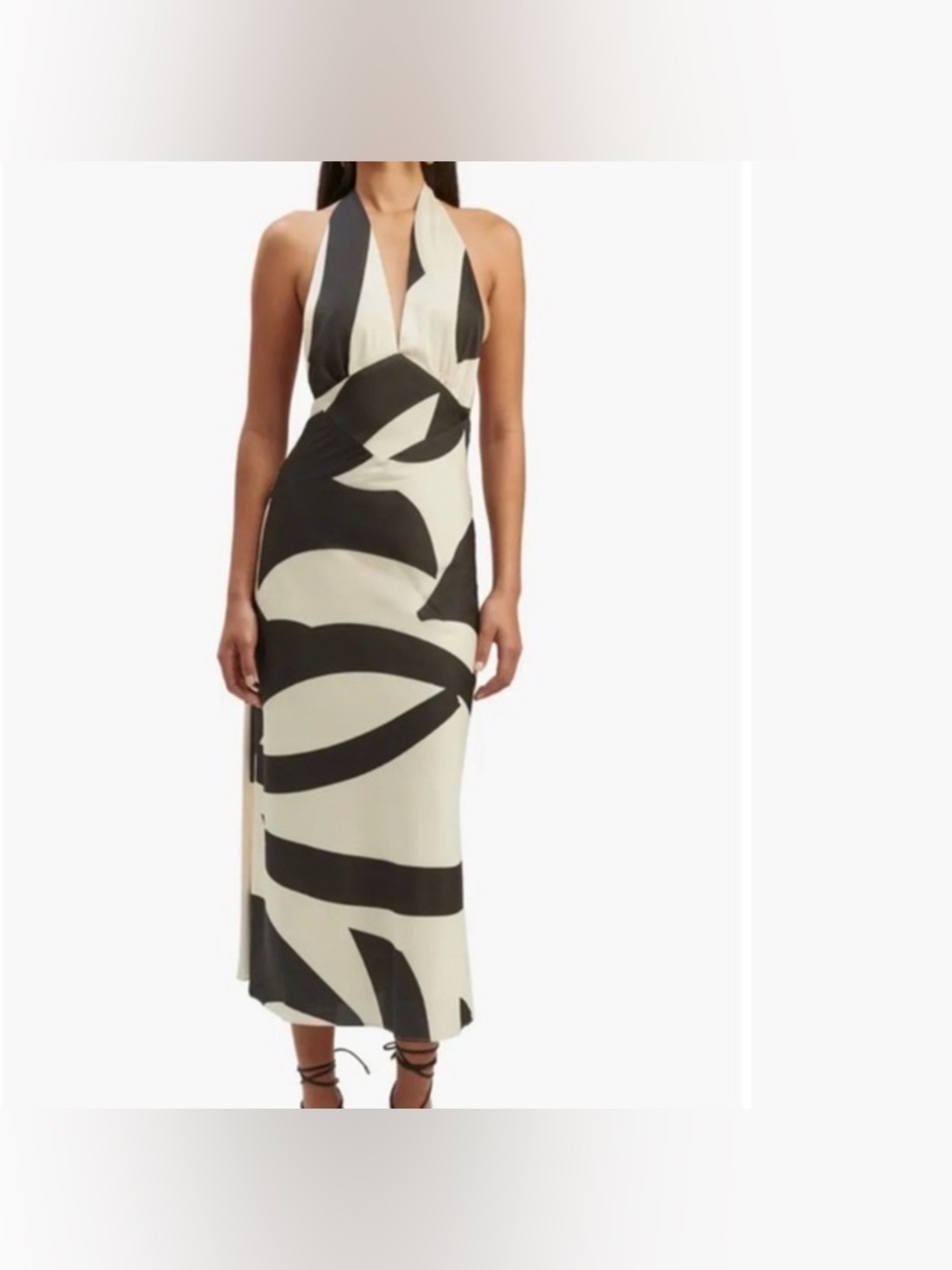 Bardot Citron Halter Backless Abstract Satin Midi Slip Dress Size Large 8